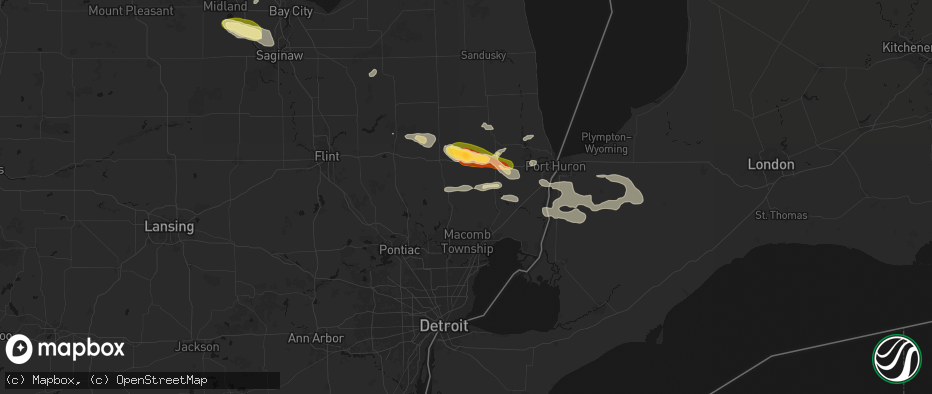 Hail map in Armada, MI on June 25, 2026