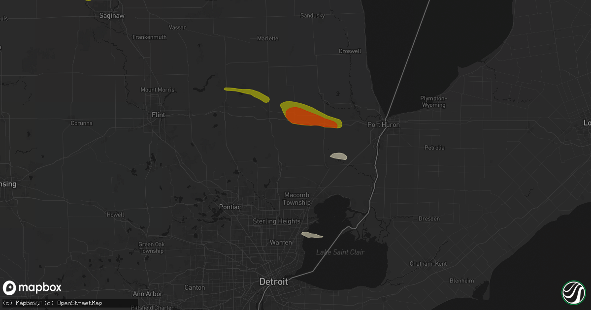 Hail map in Armada, MI on June 25, 2026