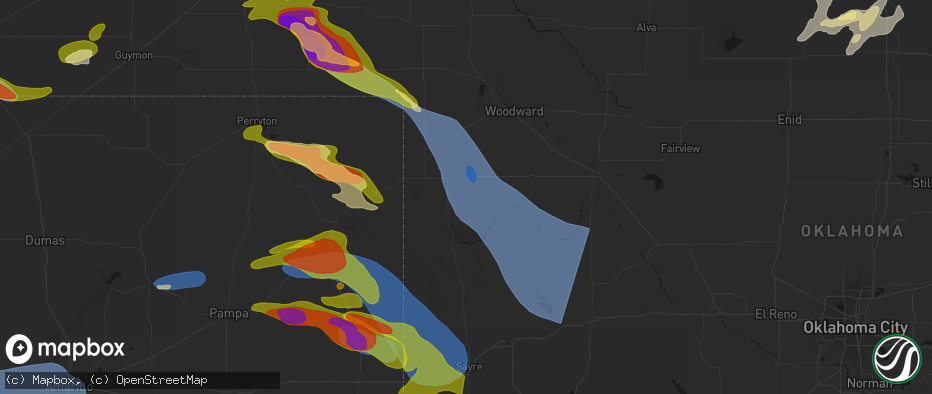 Hail map in Arnett, OK on June 25, 2026