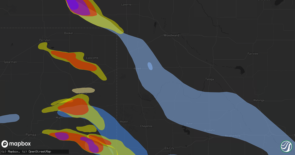 Hail map in Arnett, OK on June 25, 2026