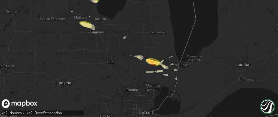 Hail map in Attica, MI on June 25, 2026