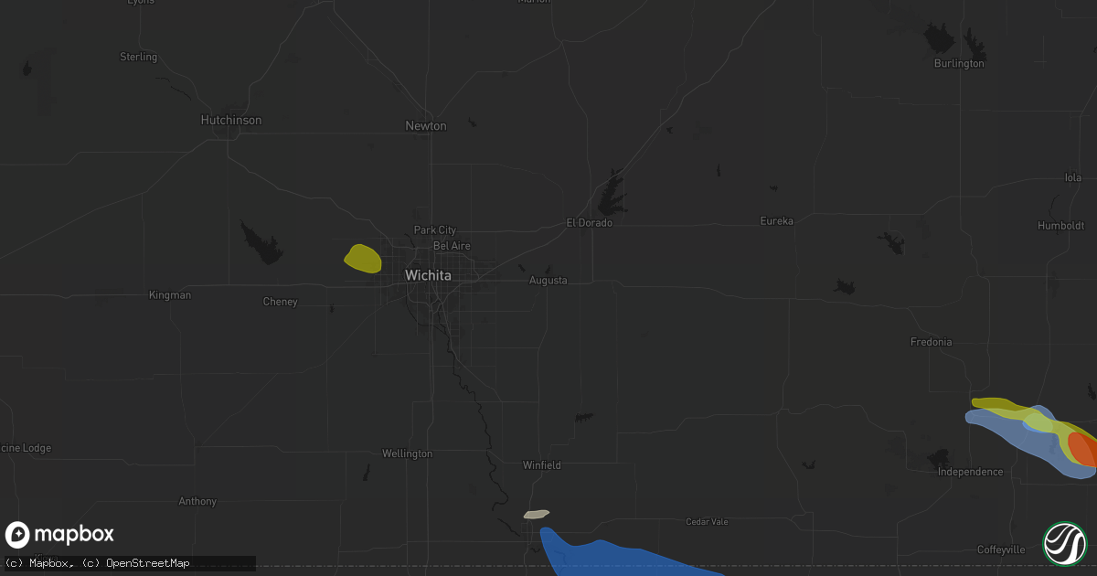 Hail map in Augusta, KS on June 25, 2026