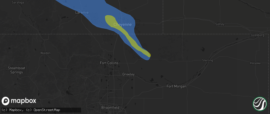 Hail map in Ault, CO on June 25, 2026