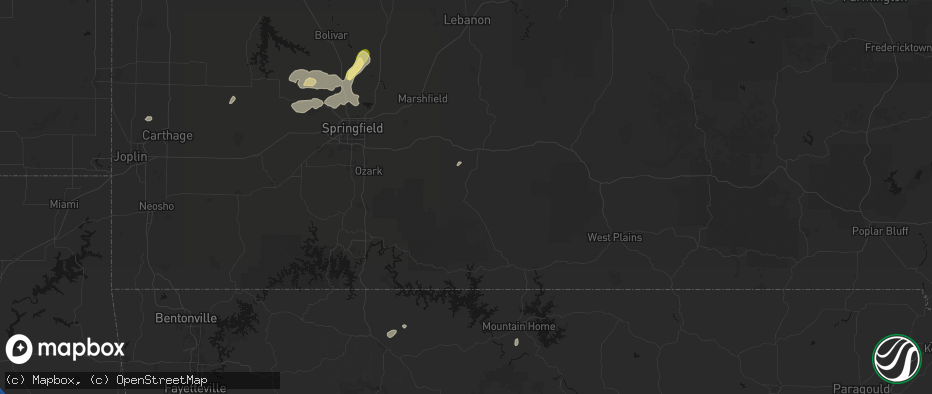 Hail map in Ava, MO on June 25, 2026