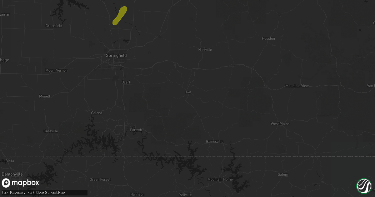Hail map in Ava, MO on June 25, 2026