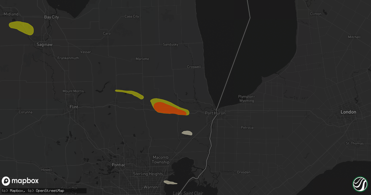Hail map in Avoca, MI on June 25, 2026
