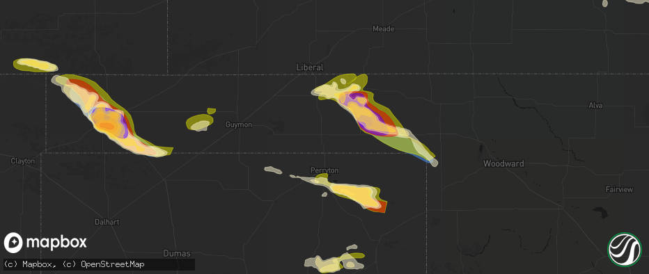 Hail map in Balko, OK on June 25, 2026