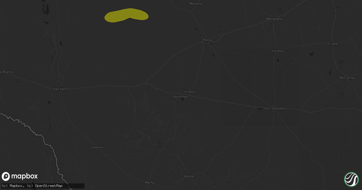Hail map in Balmorhea, TX on June 25, 2026