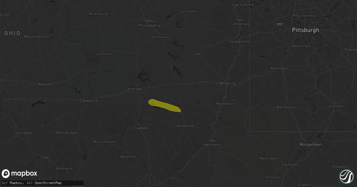 Hail map in Barnesville, OH on June 25, 2026