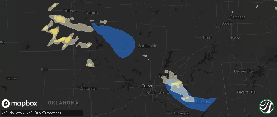 Hail map in Barnsdall, OK on June 25, 2026