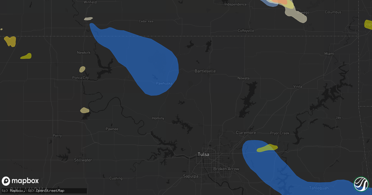 Hail map in Barnsdall, OK on June 25, 2026