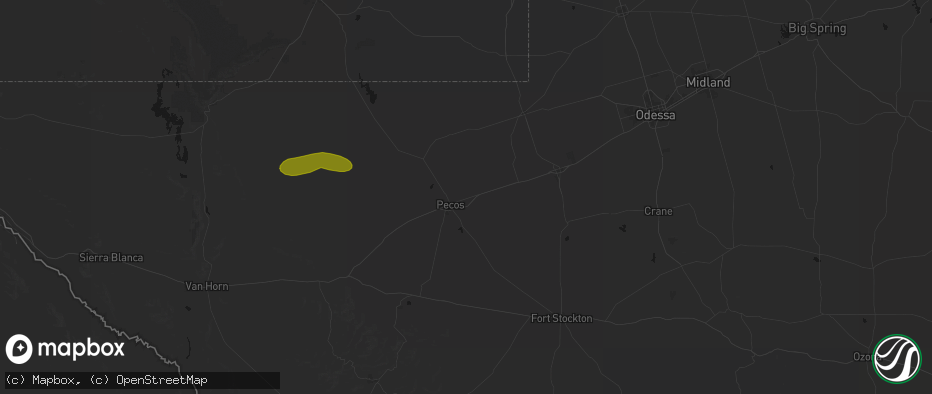 Hail map in Barstow, TX on June 25, 2026