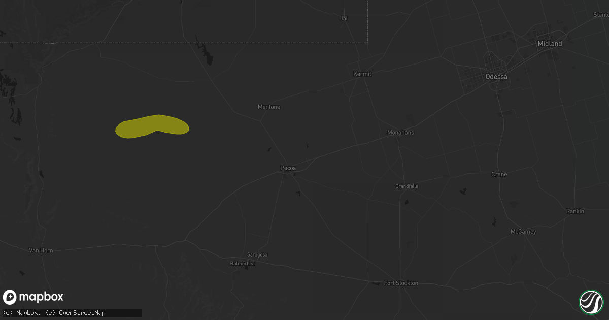 Hail map in Barstow, TX on June 25, 2026
