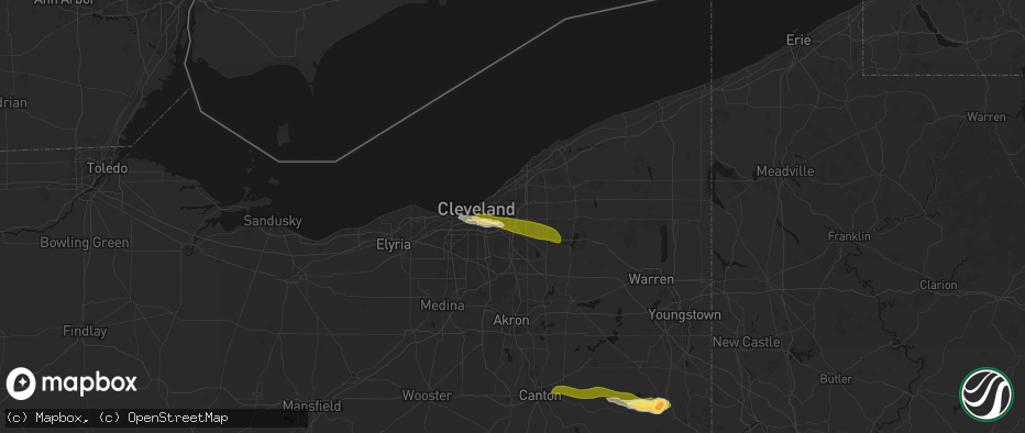 Hail map in Beachwood, OH on June 25, 2026