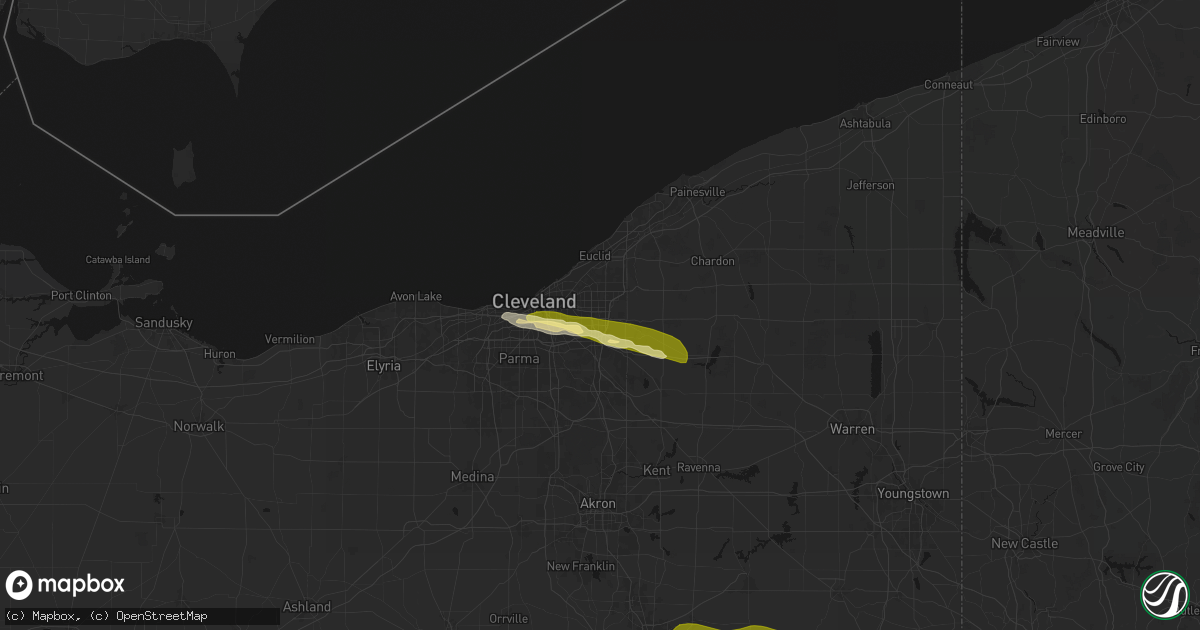 Hail map in Beachwood, OH on June 25, 2026