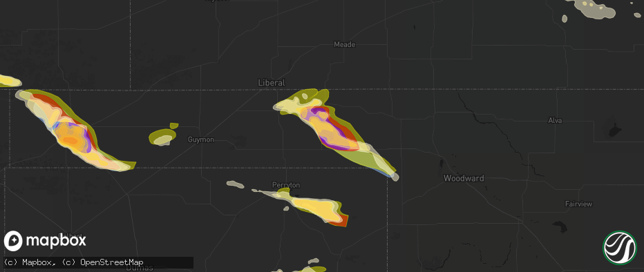 Hail map in Beaver, OK on June 25, 2026