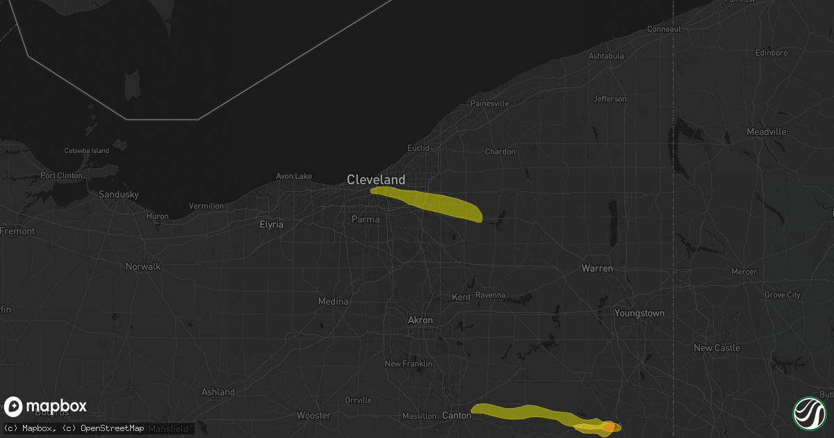 Hail map in Bedford, OH on June 25, 2026