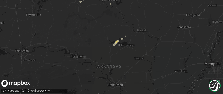 Hail map in Bee Branch, AR on June 25, 2026