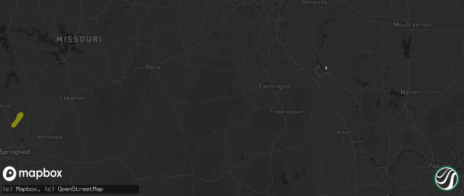 Hail map in Belleview, MO on June 25, 2026