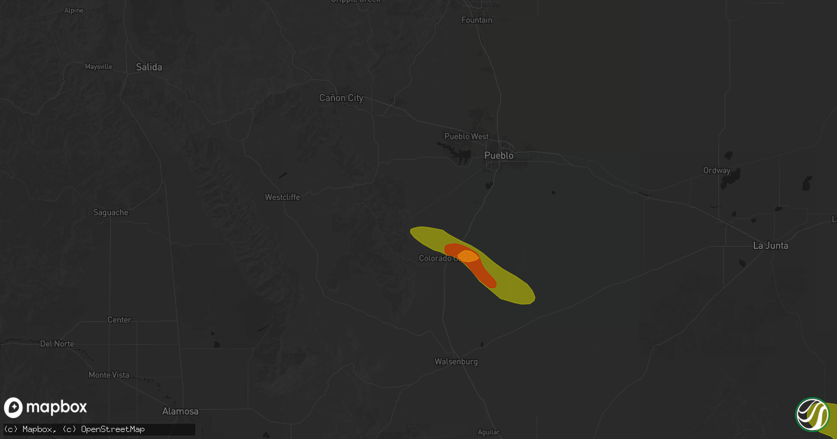 Hail map in Beulah, CO on June 25, 2026