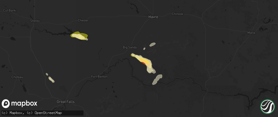 Hail map in Big Sandy, MT on June 25, 2026