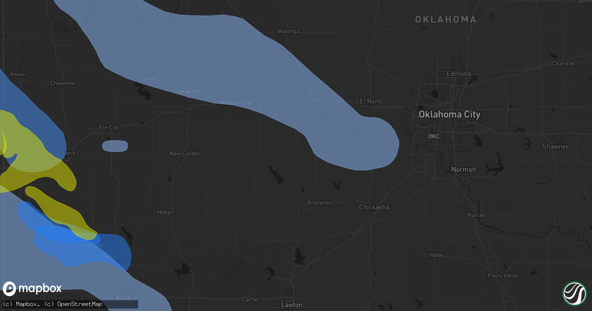Hail map in Binger, OK on June 25, 2026