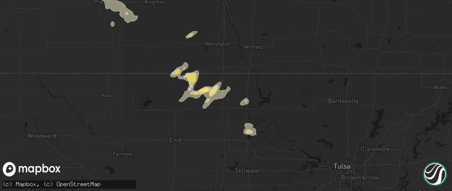 Hail map in Blackwell, OK on June 25, 2026