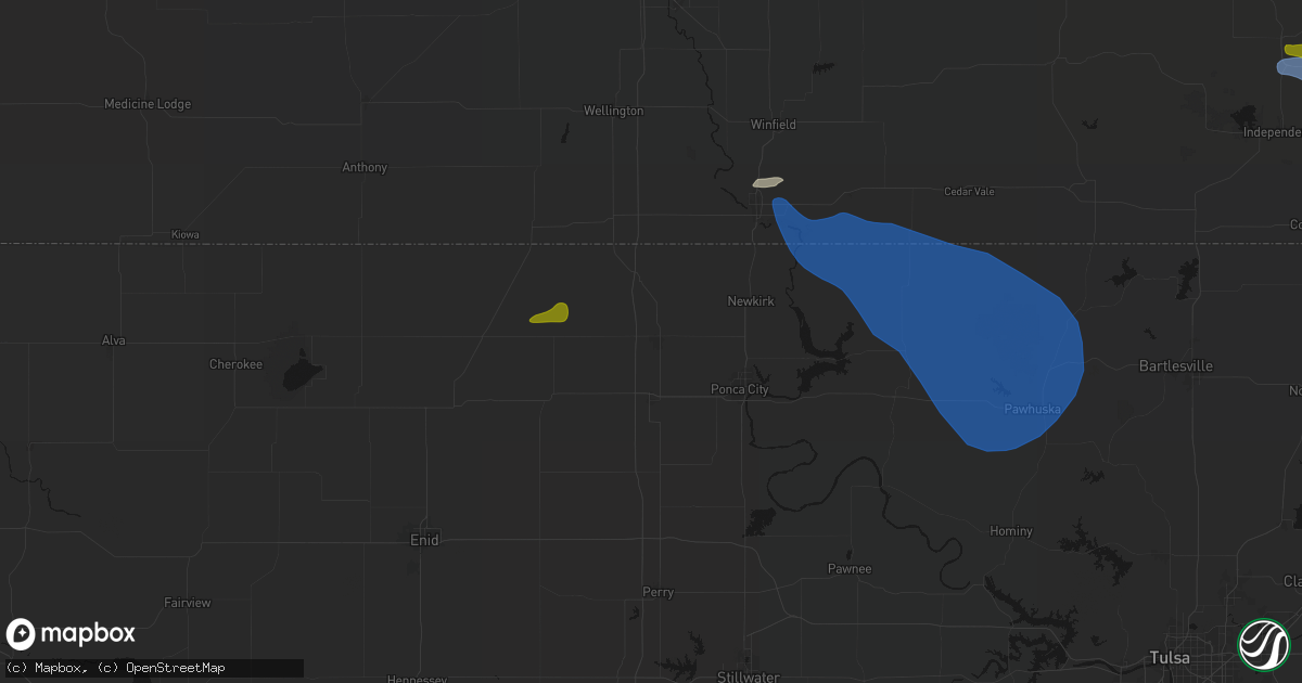 Hail map in Blackwell, OK on June 25, 2026