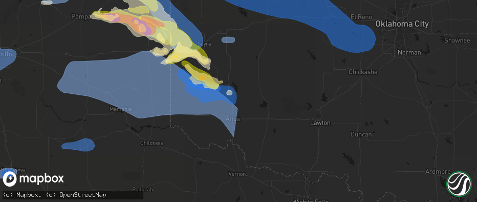 Hail map in Blair, OK on June 25, 2026