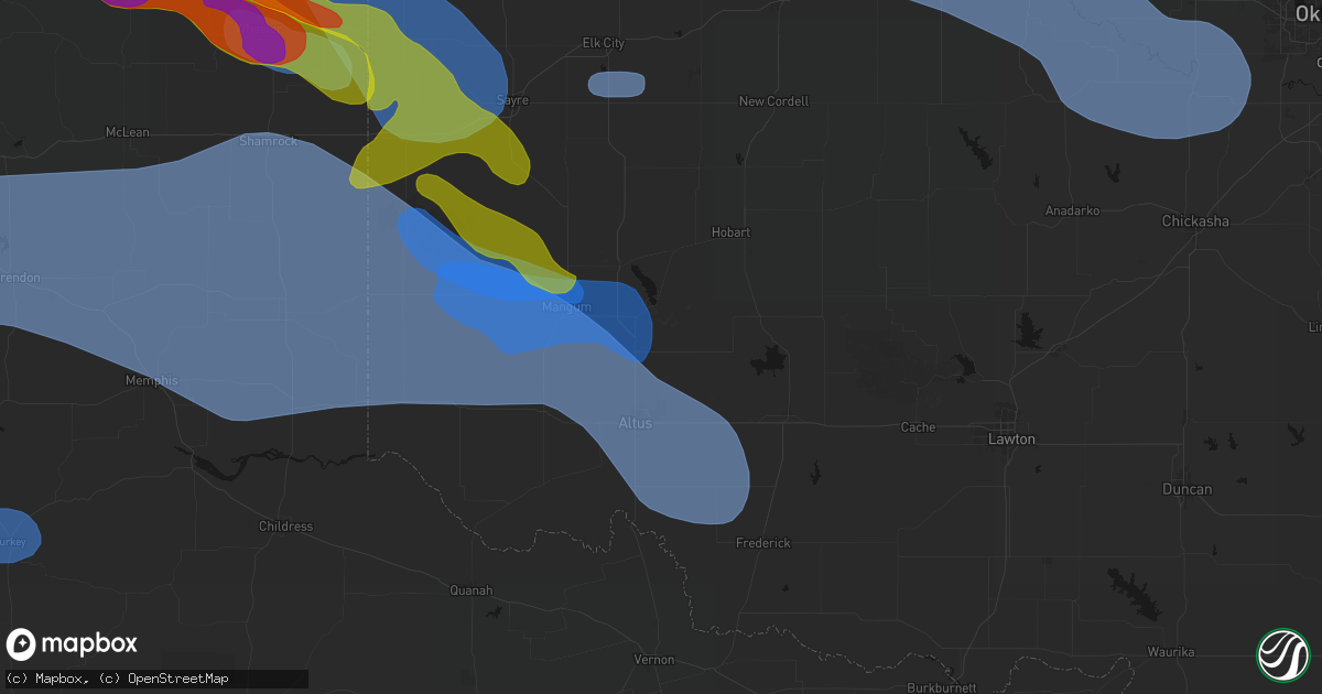 Hail map in Blair, OK on June 25, 2026