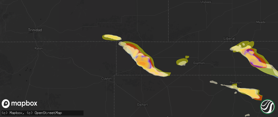 Hail map in Boise City, OK on June 25, 2026