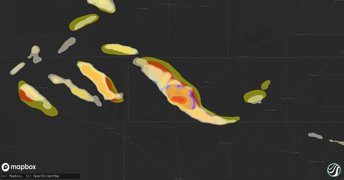 Hail map in Boise City, OK on June 25, 2026