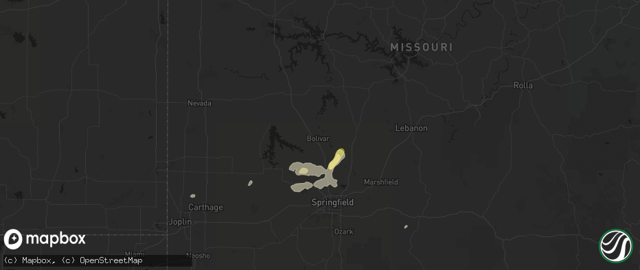Hail map in Bolivar, MO on June 25, 2026