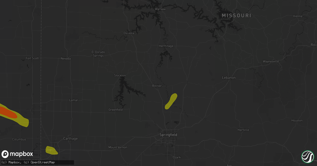 Hail map in Bolivar, MO on June 25, 2026