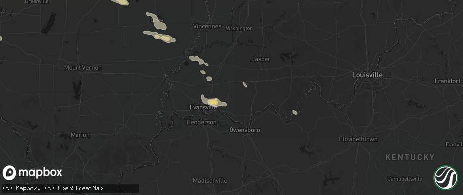 Hail map in Boonville, IN on June 25, 2026