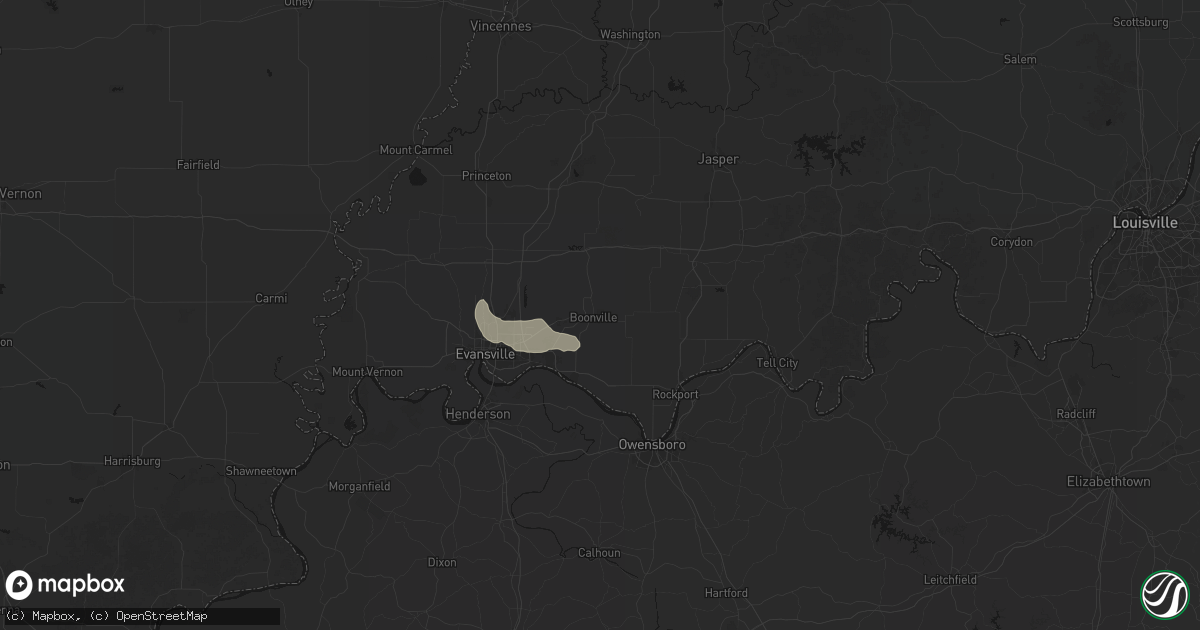 Hail map in Boonville, IN on June 25, 2026