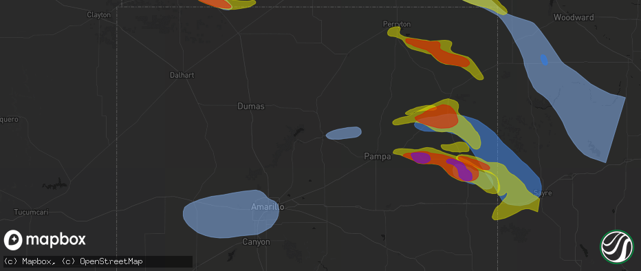 Hail map in Borger, TX on June 25, 2026