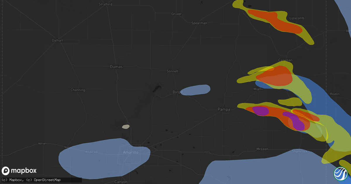 Hail map in Borger, TX on June 25, 2026