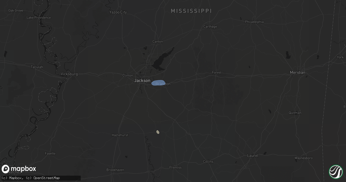 Hail map in Brandon, MS on June 25, 2026