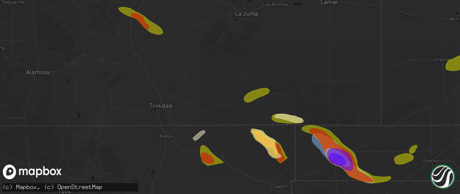 Hail map in Branson, CO on June 25, 2026