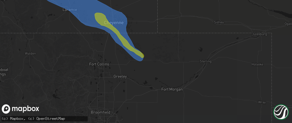 Hail map in Briggsdale, CO on June 25, 2026