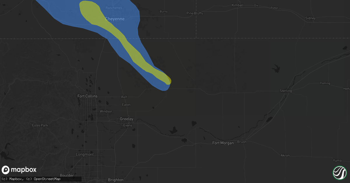 Hail map in Briggsdale, CO on June 25, 2026
