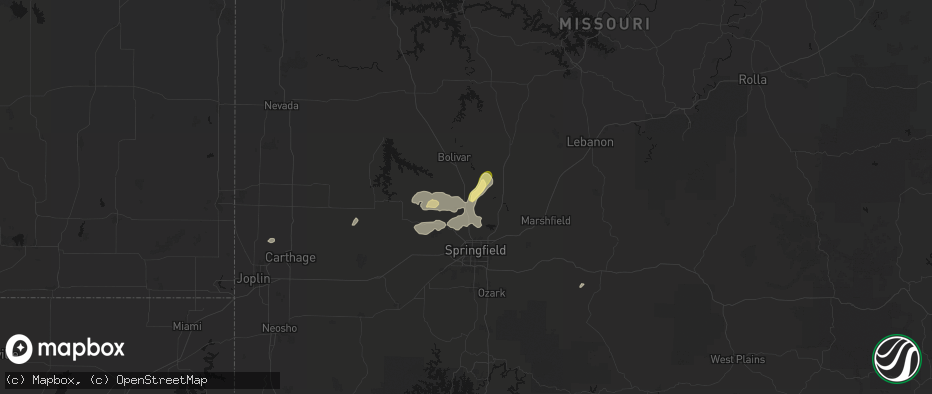 Hail map in Brighton, MO on June 25, 2026