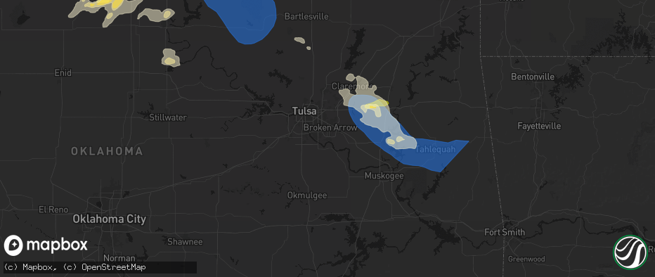 Hail map in Broken Arrow, OK on June 25, 2026