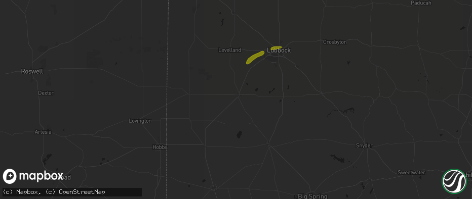 Hail map in Brownfield, TX on June 25, 2026