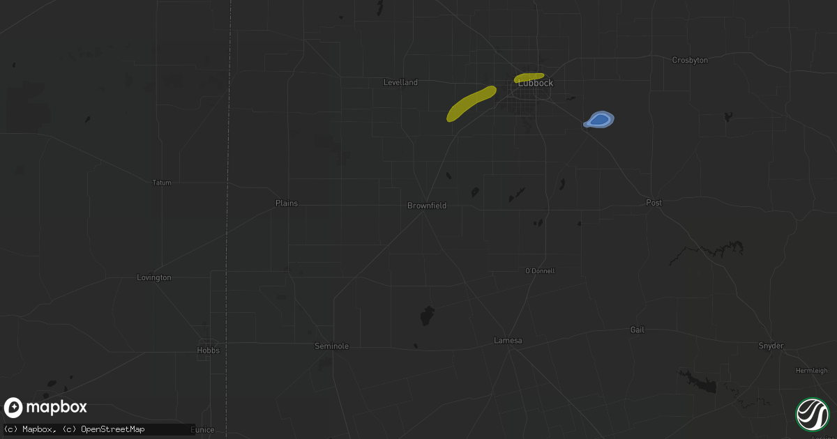 Hail map in Brownfield, TX on June 25, 2026