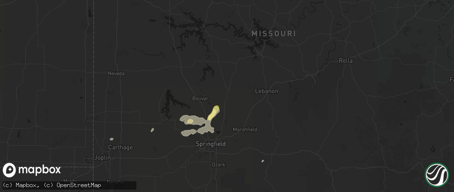 Hail map in Buffalo, MO on June 25, 2026