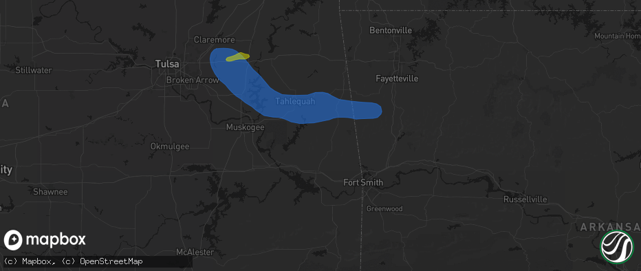 Hail map in Bunch, OK on June 25, 2026
