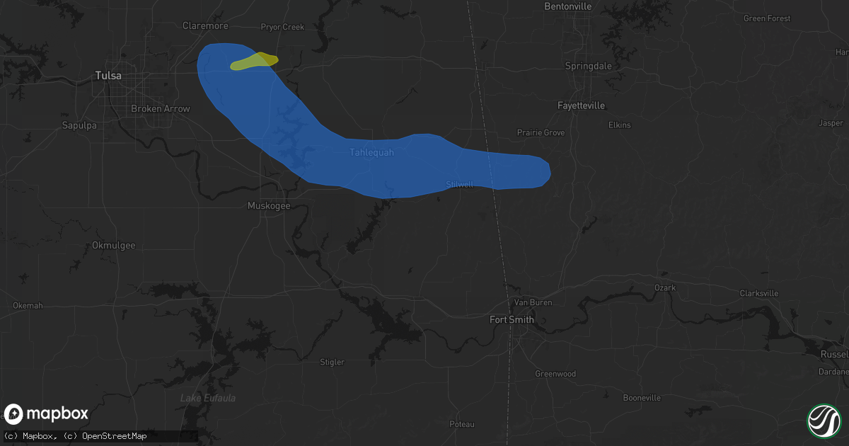 Hail map in Bunch, OK on June 25, 2026