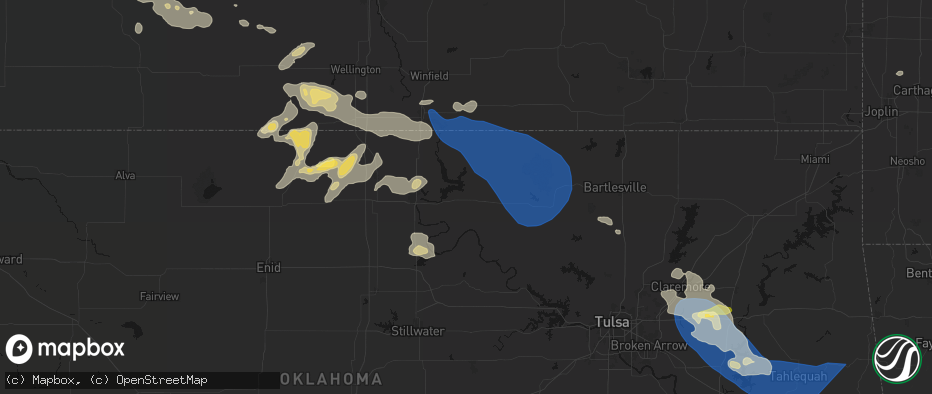 Hail map in Burbank, OK on June 25, 2026